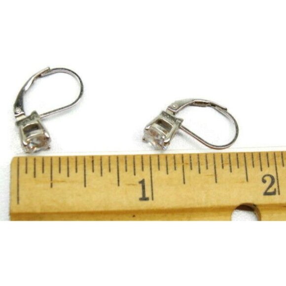 Earrings Hoop Hinge Clasp 925 Sterling Silver Round Simulated Cubic Zirconia Vtg - Picture 4 of 6